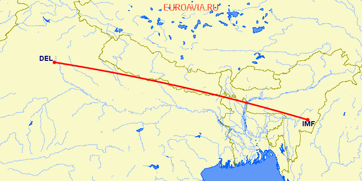 перелет Нью Дели — Имфал на карте