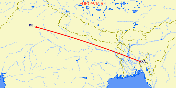 перелет Нью Дели — Агартала на карте