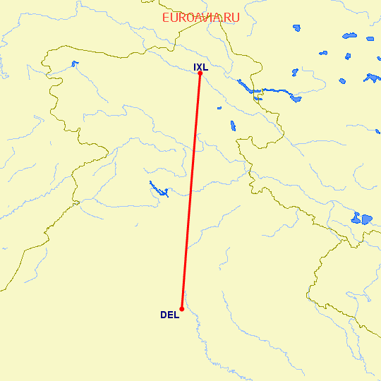 перелет Нью Дели — Лех на карте