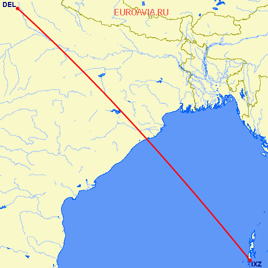 перелет Нью Дели — Порт Блер на карте