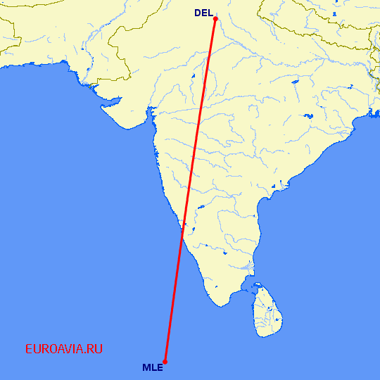 перелет Нью Дели — Мале на карте