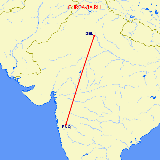 перелет Нью Дели — Пуне на карте