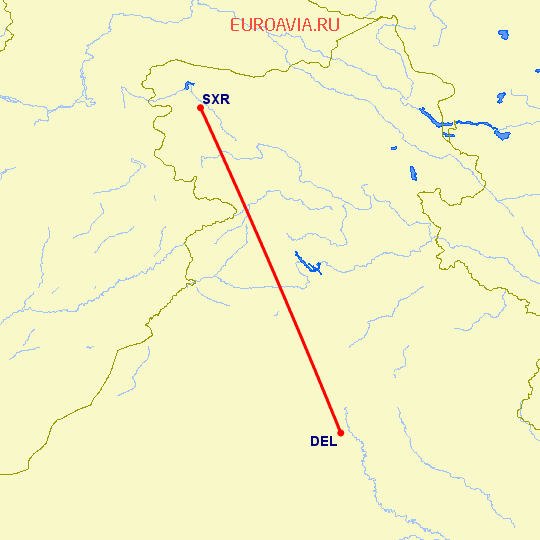 перелет Нью Дели — Сринагар на карте