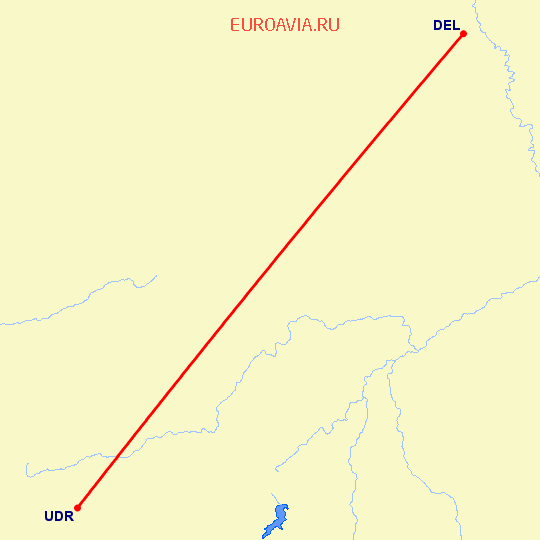 перелет Нью Дели — Удайпур на карте