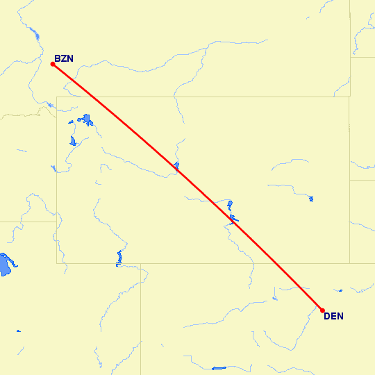 перелет Денвер — Bozeman на карте