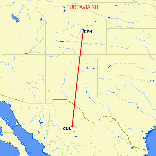 перелет Денвер — Чихуахуа на карте