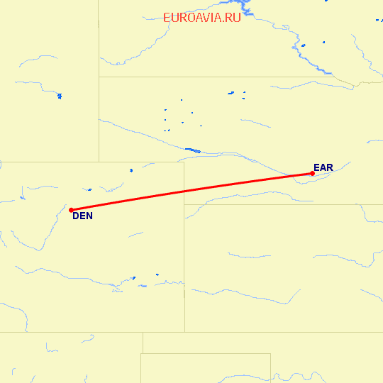 перелет Денвер — Kearney на карте