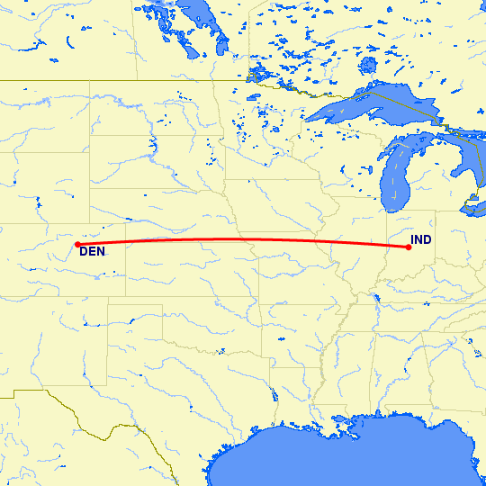 перелет Денвер — Индианаполис на карте