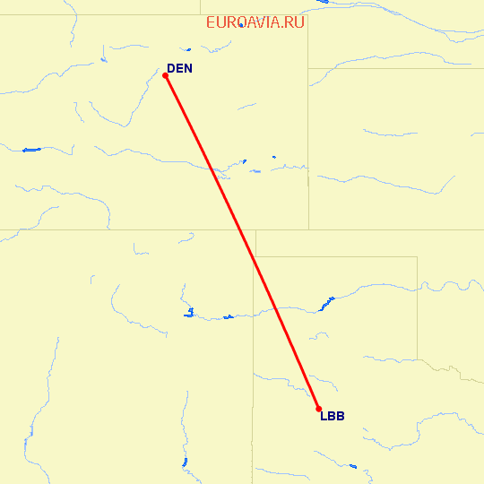 перелет Денвер — Lubbock на карте