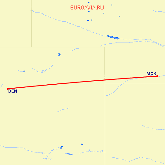 перелет Денвер — Mccook на карте