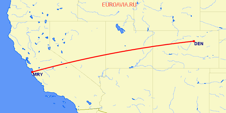 перелет Денвер — Монтерей на карте