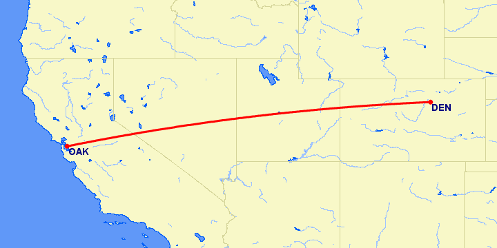 перелет Денвер — Окленд на карте