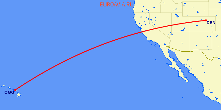 перелет Денвер — Мауи на карте