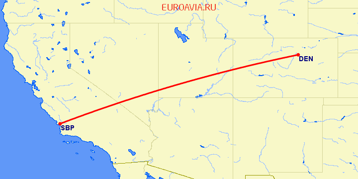 перелет Денвер — Сан Луис Обиспо на карте