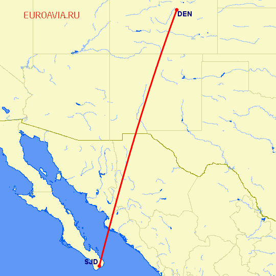 перелет Денвер — San Jose Del Cabo на карте