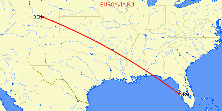 перелет Денвер — Сарасота на карте