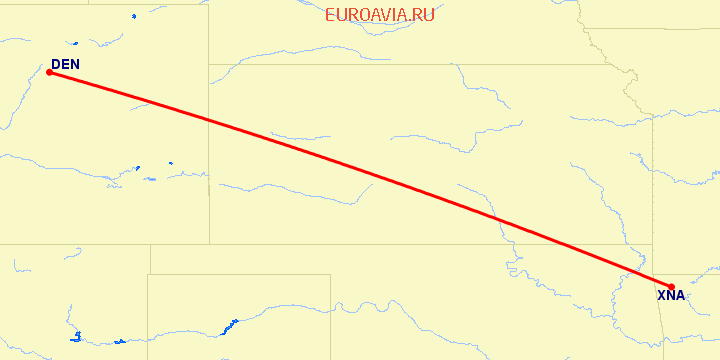 перелет Денвер — Fayetteville на карте