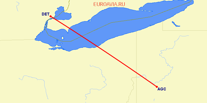 перелет Детройт — Питтсборо на карте