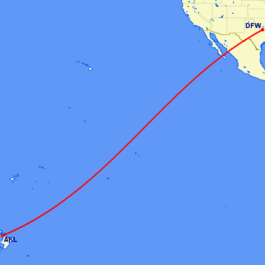 перелет Даллас — Окленд на карте
