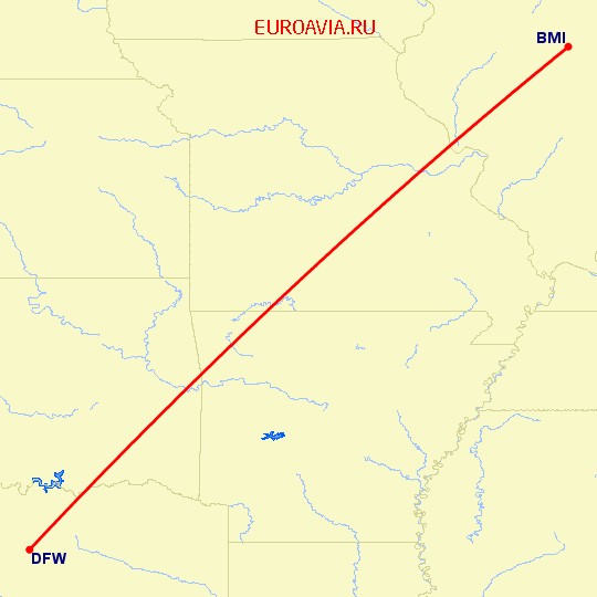 перелет Даллас — Bloomington-Normal на карте