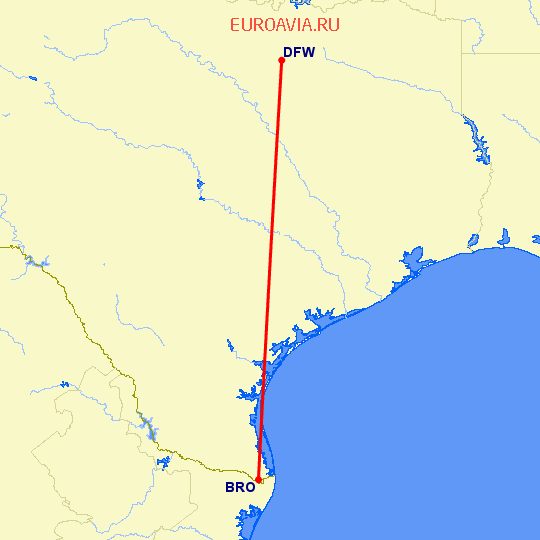 перелет Даллас — Brownsville на карте