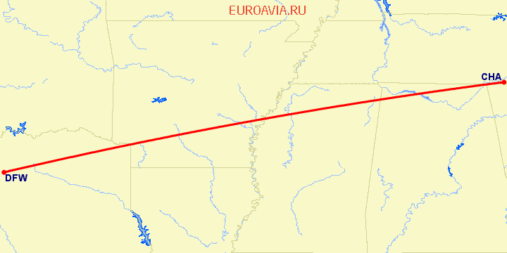 перелет Даллас — Chattanooga на карте