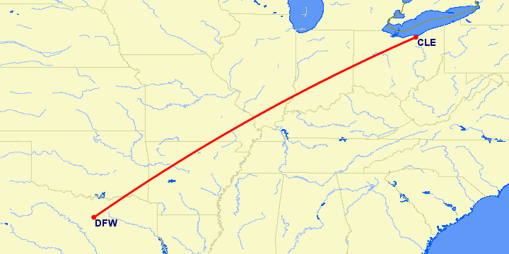перелет Даллас — Кливленд на карте