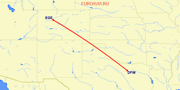 перелет Даллас — Vail-Eagle на карте