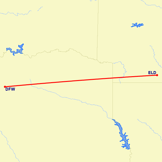 перелет Даллас — Эль Дорадо на карте