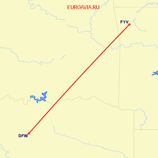 перелет Даллас — Файетвилл на карте
