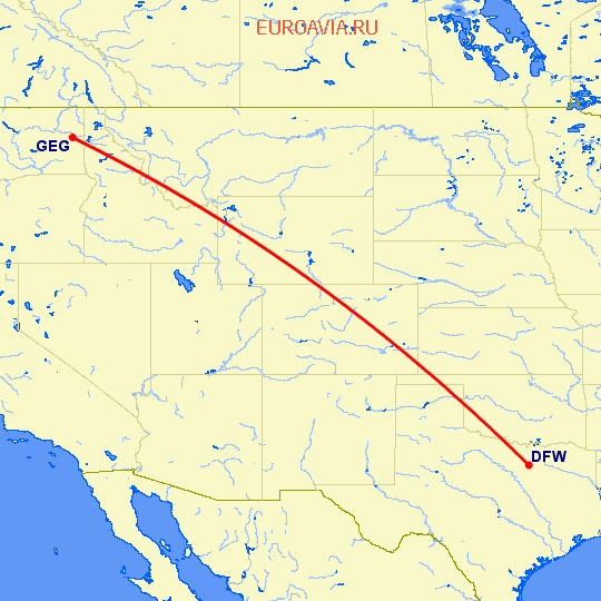 перелет Даллас — Спокан на карте