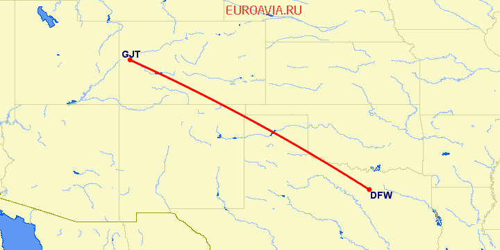 перелет Даллас — Гранд Джанкшн на карте