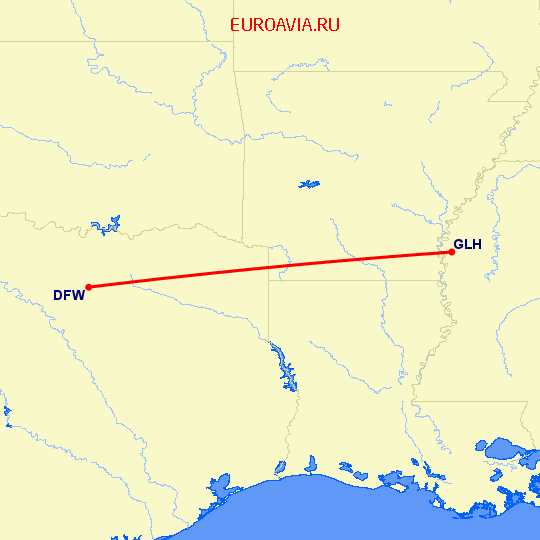 перелет Даллас — Greenville на карте