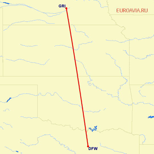 перелет Даллас — Grand Island на карте