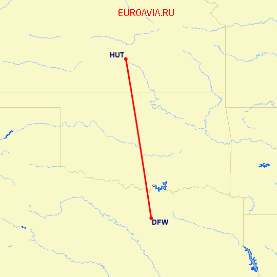 перелет Даллас — Hutchinson на карте