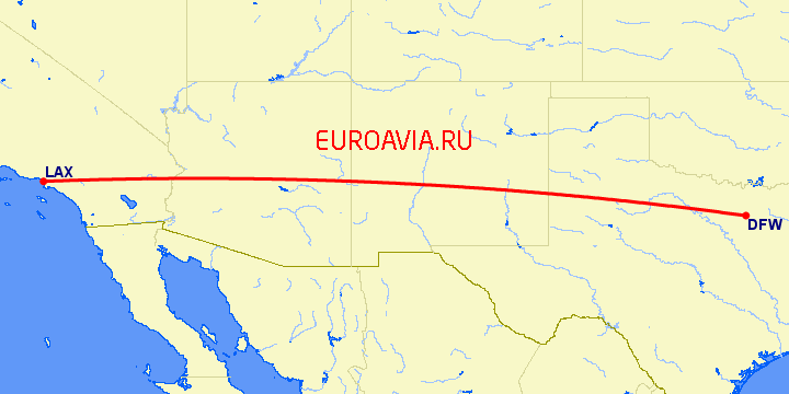 перелет Даллас — Лос Анджелес на карте