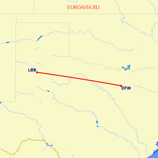 перелет Даллас — Lubbock на карте