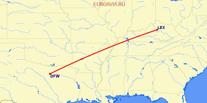 перелет Даллас — Lexington на карте