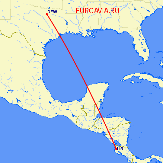 перелет Даллас — Либерия на карте