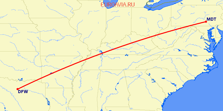 перелет Даллас — Харрисбург на карте
