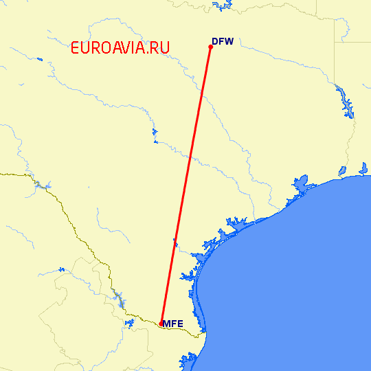 перелет Даллас — Mc Allen на карте
