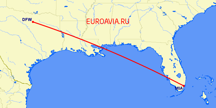 перелет Даллас — Майами на карте