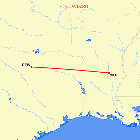 перелет Даллас — Монро на карте