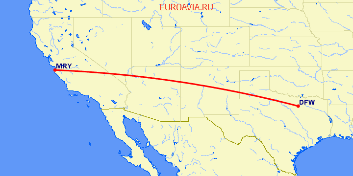 перелет Даллас — Монтерей на карте