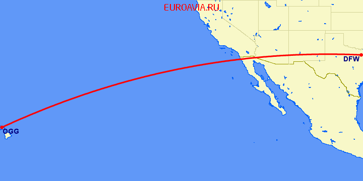 перелет Даллас — Мауи на карте