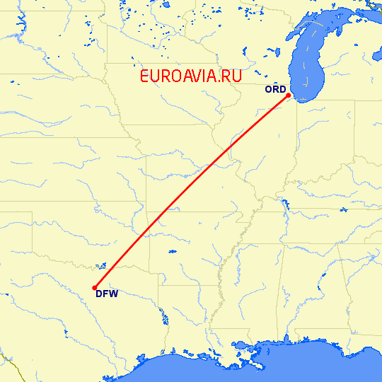 перелет Даллас — Чикаго на карте