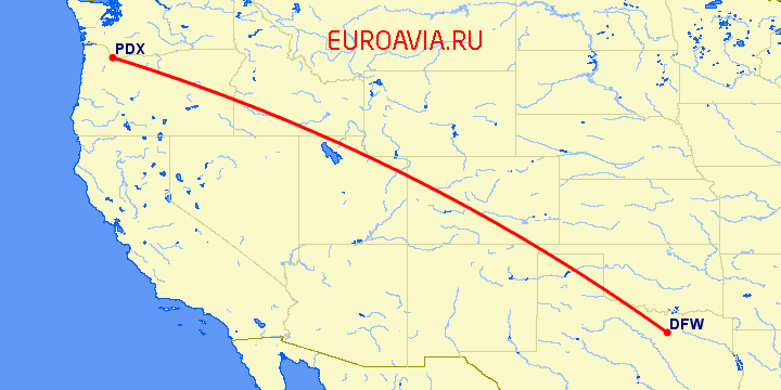 перелет Даллас — Портленд на карте