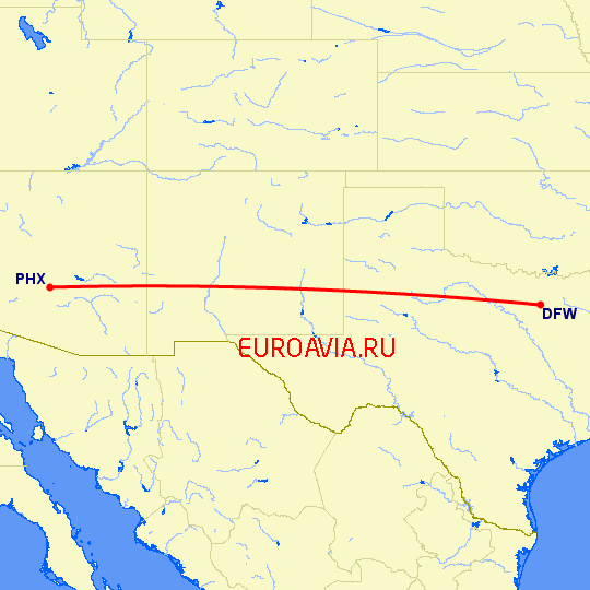 перелет Даллас — Феникс на карте