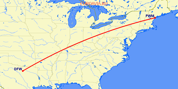 перелет Даллас — Портленд на карте
