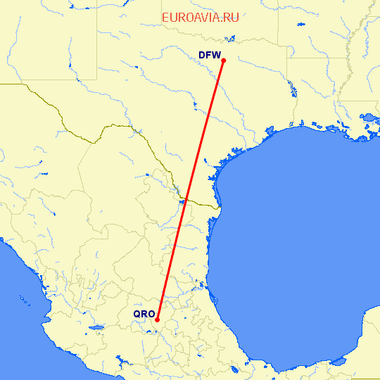перелет Даллас — Керетаро на карте